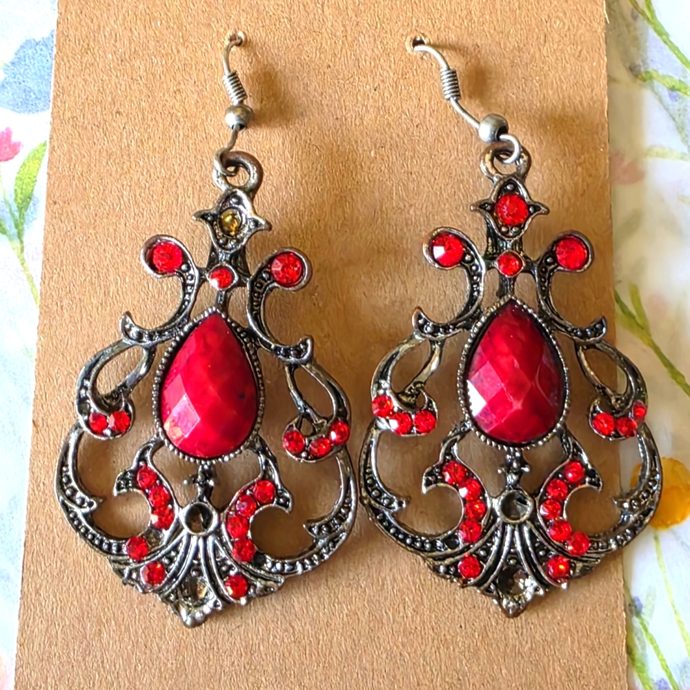 Elegant Red Faux Gemstone Dangle Earrings